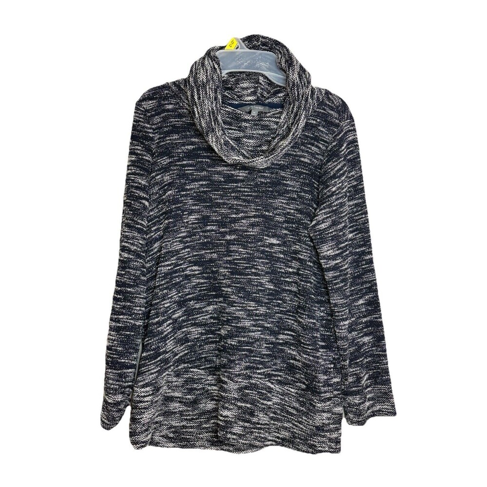 Daisy Fuentes Sweater Womens Medium Cowl Neck Blue White Long Sleeve Shirt